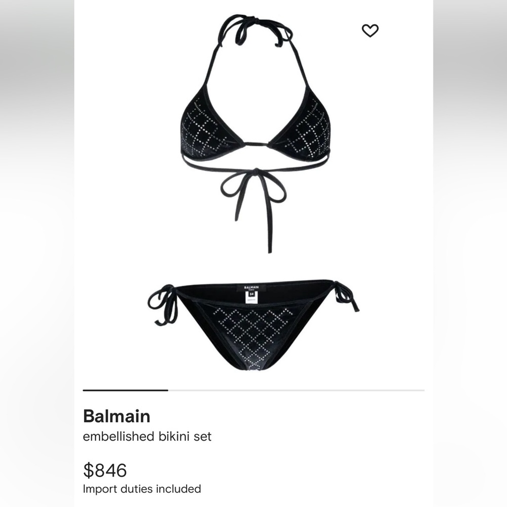 BALMAIN***Crystals on Black Velvet Bikini**F36 US 4 $846 - Picture 2 of 6